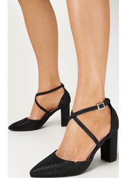 Czarne Czółenka na Słupkowym Obcasie ze Szpiczastym Noskiem i Brokatem Angelea promocja born2be.pl - kod rabatowy