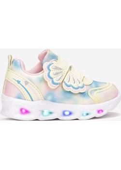 Żółte Buty Sportowe na Świecącej Podeszwie z Ozdobnymi Rzepami i Skórzaną okazyjna cena born2be.pl - kod rabatowy