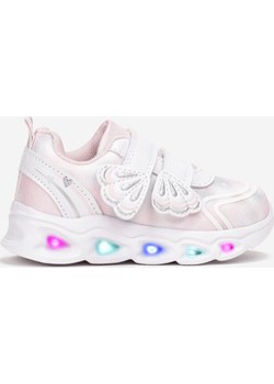 Białe Buty Sportowe na Świecącej Podeszwie z Ozdobnymi Rzepami i Skórzaną promocja born2be.pl - kod rabatowy
