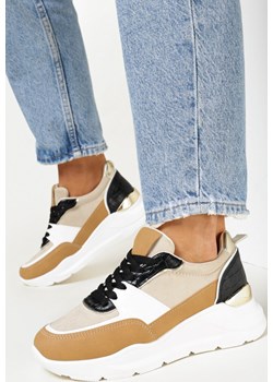 Brązowe Sneakersy na Platformie z Metaliczną Wstawką na Pięcie Jomir okazyjna cena born2be.pl - kod rabatowy