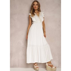 Sukienka Renee z dekoltem v biała rozkloszowana maxi na wiosnę  - zdjęcie produktu