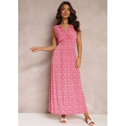 Sukienka Renee z dekoltem w serek różowa z krótkim rękawem rozkloszowana maxi  - zdjęcie produktu