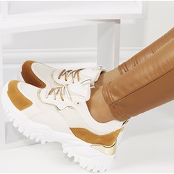Buty sportowe damskie Gemre płaskie na wiosnę beżowe wiązane z zamszu  - zdjęcie produktu