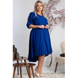 Sukienka z dekoltem w serek elegancka dla puszystych na wesele z długim rękawem midi  - zdjęcie produktu
