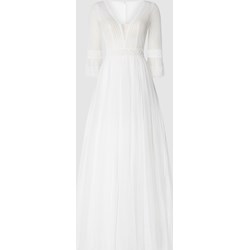 Luxuar Fashion sukienka z długim rękawem tiulowa maxi na ślub cywilny w serek wiosenna  - zdjęcie produktu