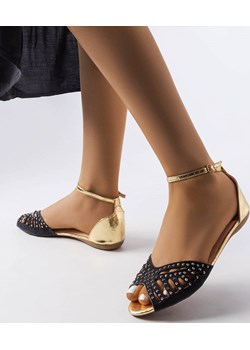 Czarne ażurowe sandały z cyrkoniami Aubrette Gemre gemre - kod rabatowy