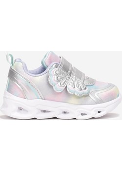 Srebrne Buty Sportowe na Świecącej Podeszwie z Ozdobnymi Rzepami i Skórzaną wyprzedaż born2be.pl - kod rabatowy