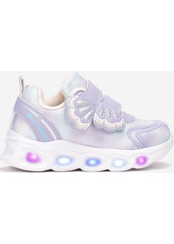 Fioletowe Buty Sportowe na Świecącej Podeszwie z Ozdobnymi Rzepami i Skórzaną okazja born2be.pl - kod rabatowy