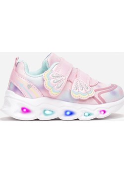 Różowe Buty Sportowe na Świecącej Podeszwie z Ozdobnymi Rzepami i Skórzaną okazja born2be.pl - kod rabatowy