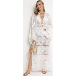 Sukienka Born2be biała boho z dekoltem w serek maxi z długim rękawem tkaninowa  - zdjęcie produktu