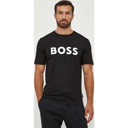 T-shirt męski BOSS HUGO czarny z krótkim rękawem w nadruki  - zdjęcie produktu