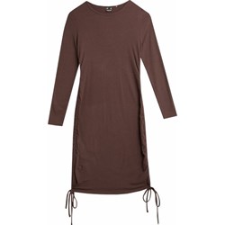 4F sukienka brązowa z długim rękawem casualowa z okrągłym dekoltem prosta z wiskozy  - zdjęcie produktu