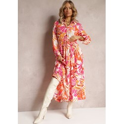Sukienka Renee wielokolorowa rozkloszowana maxi w kwiaty z długim rękawem z paskiem  - zdjęcie produktu