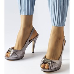 Czółenka szare z otwartym noskiem na wysokim obcasie eleganckie bez zapięcia  - zdjęcie produktu