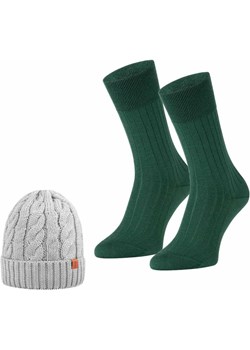 Elegancki zestaw szara czapka zielone skarpetki wełna merino Regina Socks Estera Shop - kod rabatowy