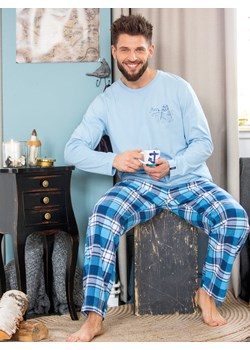 Błękitna piżama łącząca bawełnianą bluzę i flanelowe spodnie - M Key PH KEY Sp. z o.o.  - kod rabatowy