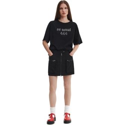 Bluzka damska Cropp młodzieżowa z krótkimi rękawami czarna z aplikacjami   - zdjęcie produktu
