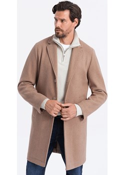 Męski lekki płaszcz jednorzędowy - beżowy V7 OM-COWC-0104 ombre - kod rabatowy