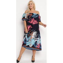 Sukienka Born2be wielokolorowa midi z dekoltem typu hiszpanka  - zdjęcie produktu