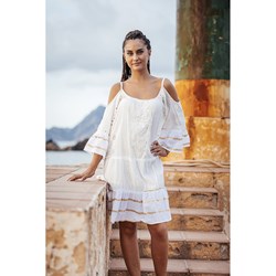 Sukienka Isla Bonita By Sigris z okrągłym dekoltem casualowa biała luźna mini  - zdjęcie produktu