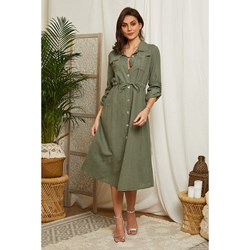 Sukienka szara Lin Passion casual midi lniana  - zdjęcie produktu