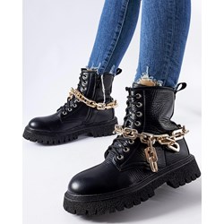 Workery damskie czarne casual wiązane płaskie  - zdjęcie produktu