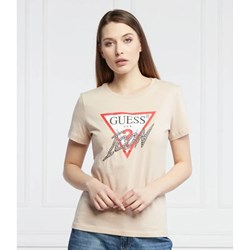 Bluzka damska Guess z okrągłym dekoltem z napisami młodzieżowa z krótkim rękawem  - zdjęcie produktu