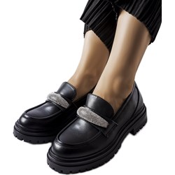 Mokasyny czarne na wiosnę bez zapięcia płaskie z tworzywa sztucznego casual  - zdjęcie produktu