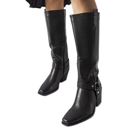 Kozaki damskie czarne na obcasie z cholewką przed kolano eleganckie  - zdjęcie produktu