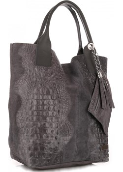 Torebki Skórzane VITTORIA GOTTI Made in Italy Shopper bag Aligator Szara Vittoria Gotti PaniTorbalska - kod rabatowy