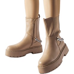 Botki beżowe zimowe płaskie  - zdjęcie produktu