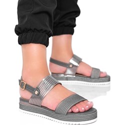 Sandały damskie srebrne na lato na platformie  - zdjęcie produktu
