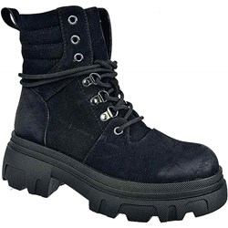 Evento workery damskie z nubuku na jesień płaskie wiązane  - zdjęcie produktu