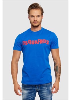 DSQUARED2 Niebieski t-shirt męski z czerwonym logo, Rozmiar S Dsquared2 wyprzedaż outfit.pl - kod rabatowy