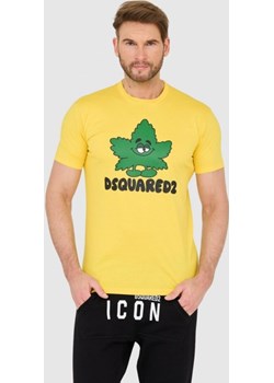 DSQUARED2 Żółty t-shirt z logo i zielonym liściem, Rozmiar S Dsquared2 okazja outfit.pl - kod rabatowy