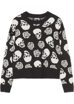 Cropp - Czarny sweter w czaszki i róże - czarny Cropp Cropp - kod rabatowy