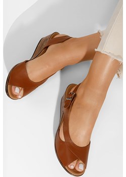 Camelowe sandały na koturnie skórzane Rhonia Zapatos okazja Zapatos - kod rabatowy