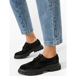 Półbuty damskie Zapatos czarne casualowe skórzane wiązane  - zdjęcie produktu