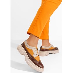 Półbuty damskie Zapatos brązowe na wiosnę płaskie sznurowane  - zdjęcie produktu