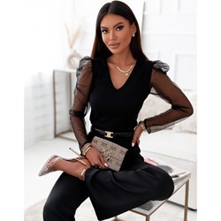 Bluzka damska Magmac z dekoltem v czarna elegancka z długimi rękawami na wiosnę z tiulu  - zdjęcie produktu
