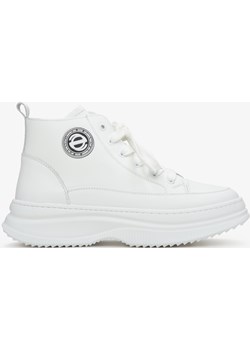 Estro: Białe wysokie trampki damskie ze skóry naturalnej Estro Estro - kod rabatowy