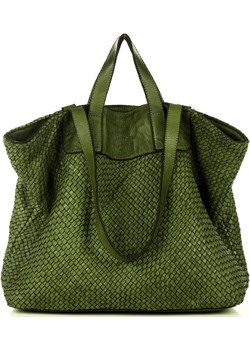 Torba damska pleciona shopper & shoulder leather bag - MARCO MAZZINI zielony okazja Verostilo - kod rabatowy