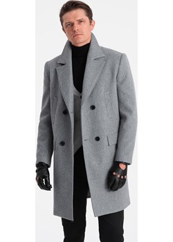 Dwurzędowy męski płaszcz z podszewką - szary V1 OM-COWC-0107 ombre - kod rabatowy