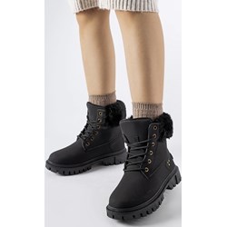 Workery damskie czarne Gemre wiązane płaskie  - zdjęcie produktu