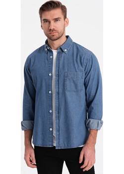 Klasyczna koszula męska jeansowa SLIM - niebieska OM-SHDS-0116 promocja ombre - kod rabatowy