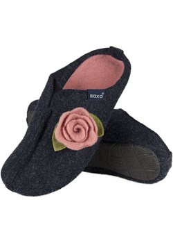 Kapcie damskie SOXO filcowe z kwiatkiem sklep-soxo czarny filc - kod rabatowy