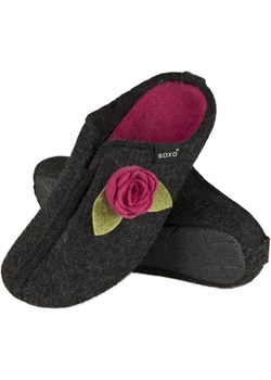Kapcie damskie SOXO filcowe z kwiatkiem sklep-soxo czarny filc - kod rabatowy