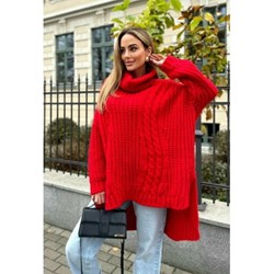 Sweter damski czerwony J&k z golfem casual  - zdjęcie produktu