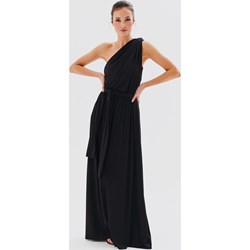 Sukienka czarna Naoko z dekoltem w serek elegancka z wiskozy bez rękawów maxi na wesele  - zdjęcie produktu