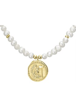 Elegancki perłowy naszyjnik z pozłacaną antyczną monetą Manoki manoki.pl - kod rabatowy